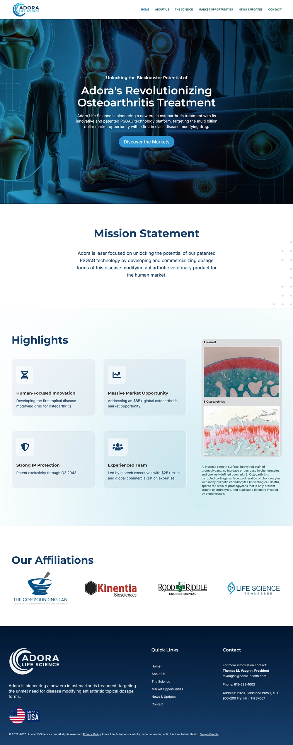 Adora Life Science website — homepage