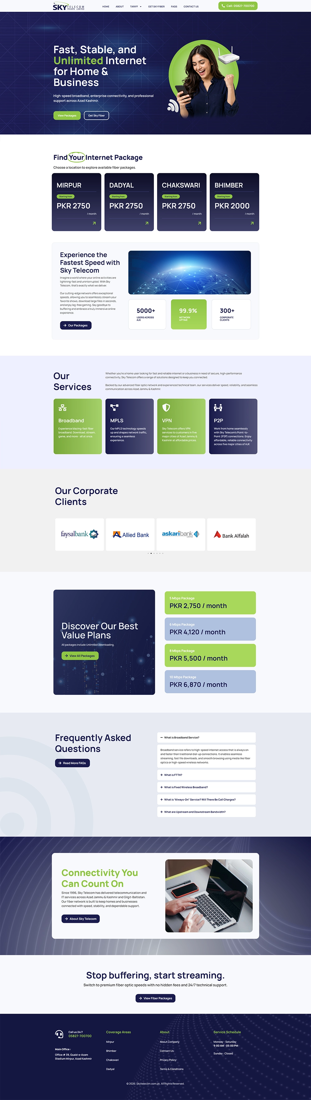 Sky Telecom website — homepage